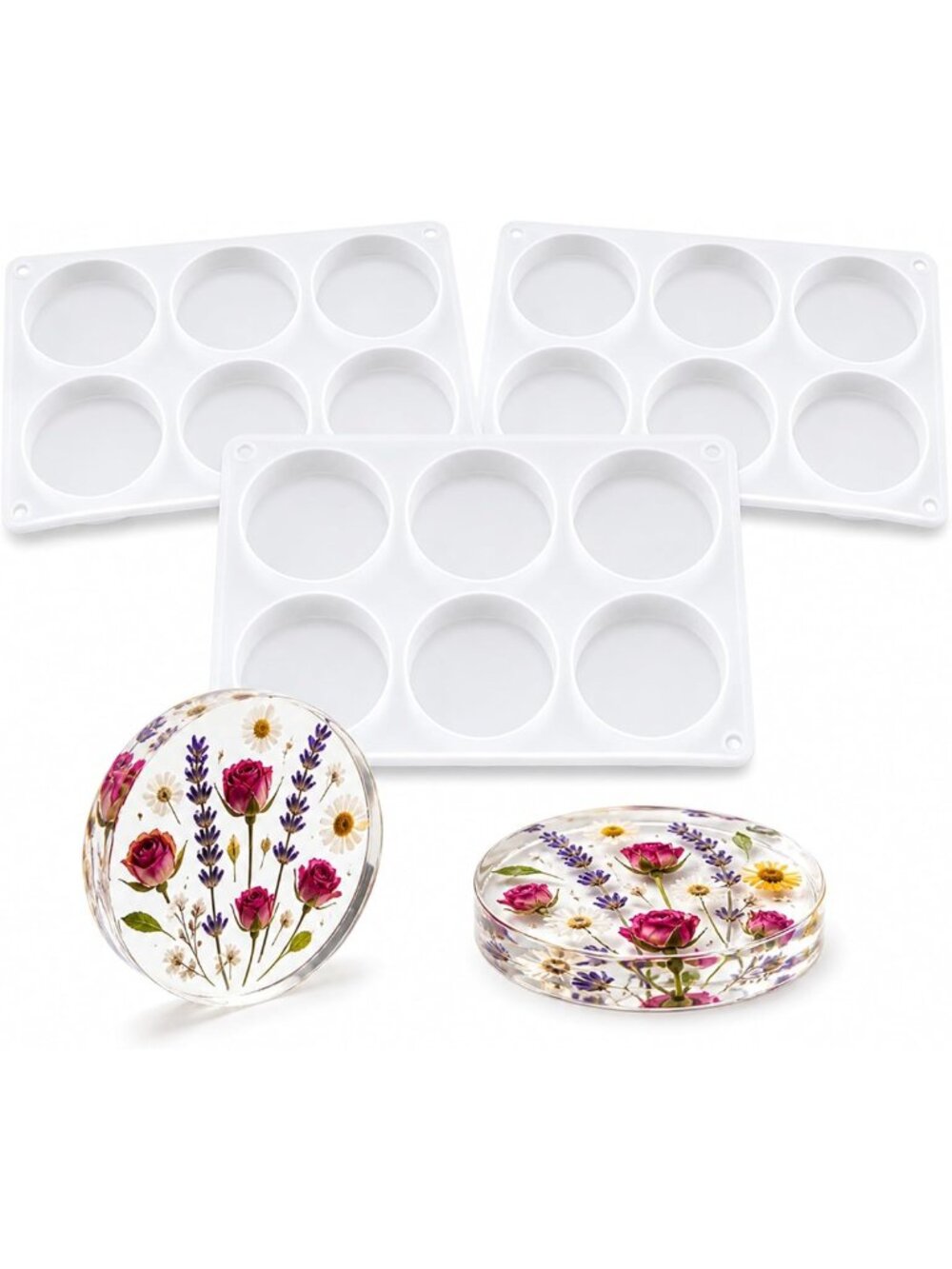 Extra Deep 18-Cavity Silicone Coaster Molds for Resin, 4-Inch Round Epoxy Molds